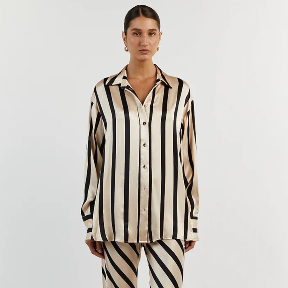 DISSH STRIPE PIPPA STONE LONG SLEEVE SATIN SHIRT BNWT